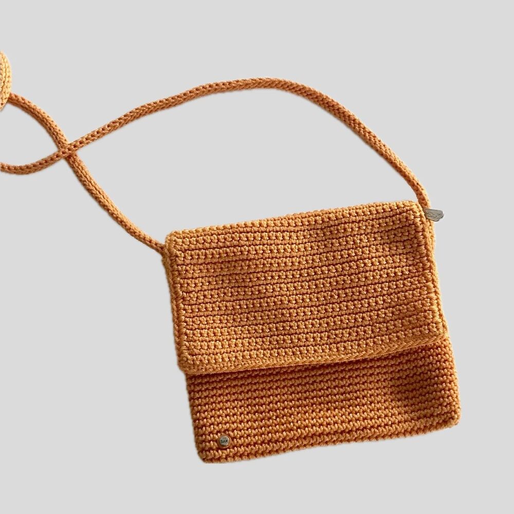 The Sak Golden Yellow Crochet Knit Small Crossbody Handbag Purse